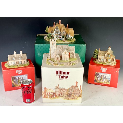 128 - FOUR BOXED LILLIPUT LANE MODELS INC. COUNTRY LIVING, ST LAWRENCE CHURCH, BIRDLIP BOTTOM AND THE DALE... 