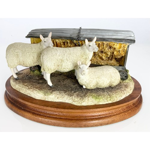 121 - 3 BORDER FINE ART SHEEP MODELS INC  SUFFOLK FAMILY GROUP B0197, TEXEL RAM B0530 & AUTUMN HAY B0419