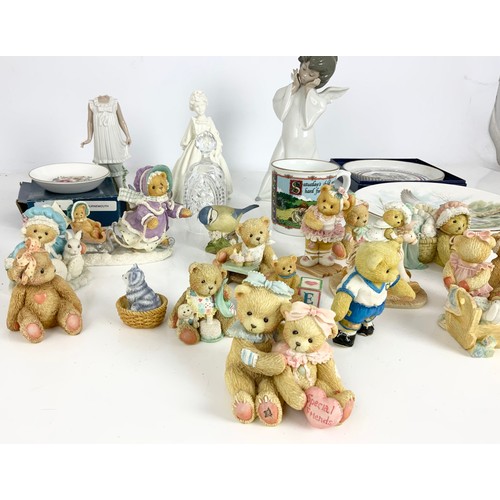 127 - LLADRO ANGEL FIGURINE, ROYAL WORCESTER DISHES, CHERISHED TEDDIES , PRISCILLA HILLMAN TEDDIES ETC