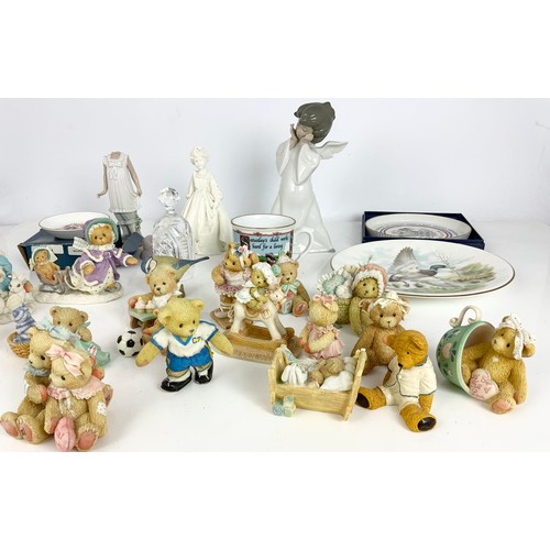 127 - LLADRO ANGEL FIGURINE, ROYAL WORCESTER DISHES, CHERISHED TEDDIES , PRISCILLA HILLMAN TEDDIES ETC