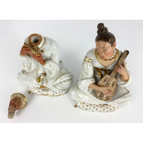 113 - PR. CONTINENTAL ORIENTAL MUSICIAN FIGURE STUDIES, REMOVABLE HEAD/ STOPPPER TO THE MALE FIGURE, THE F... 