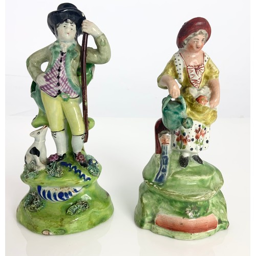 104 - 4 VARIOUS 19TH CENTURY STAFFORDSHIRE FIGURES INC. ONE MARKED GIN/ WATER DOUBLE SIDED FIGURE, ONE OTH... 