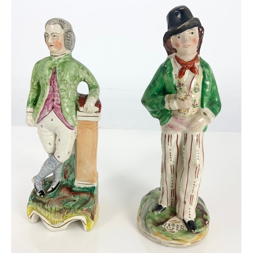 104 - 4 VARIOUS 19TH CENTURY STAFFORDSHIRE FIGURES INC. ONE MARKED GIN/ WATER DOUBLE SIDED FIGURE, ONE OTH... 