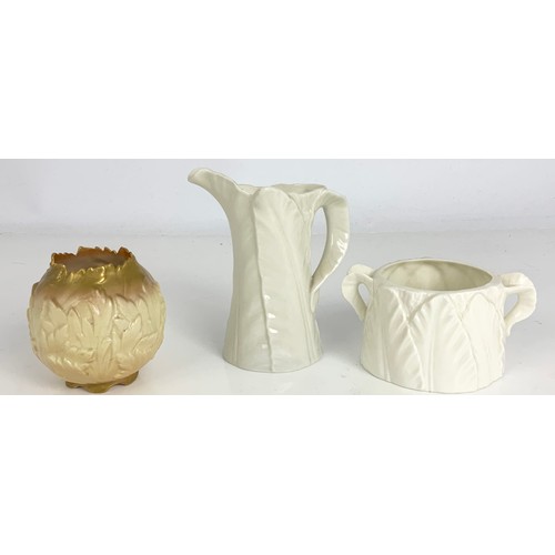 137 - 3 ROYAL WORCESTER VASE , JUG & BOWL LEAF MOULDED