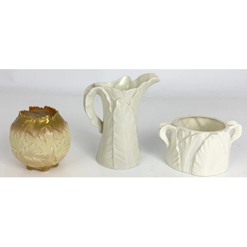 137 - 3 ROYAL WORCESTER VASE , JUG & BOWL LEAF MOULDED