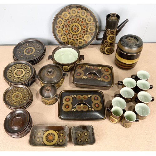 169 - LARGE QUANTITY OF DENBY ARABESQUE PATTERN TABLEWARE INC TUREENS , COFFEE POT , PLATES DISHES ETC  AD... 