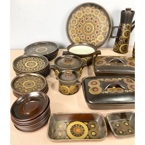 169 - LARGE QUANTITY OF DENBY ARABESQUE PATTERN TABLEWARE INC TUREENS , COFFEE POT , PLATES DISHES ETC  AD... 