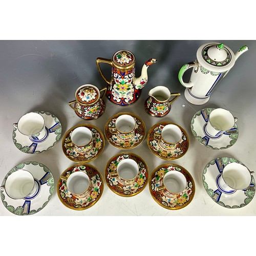 186 - VINTAGE NORITAKE ART DECO COFFEE SET (1 CUP A/F) AND AN ADDERLEY WARE PART COFFEE SET 