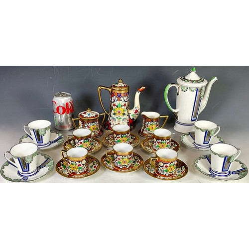 186 - VINTAGE NORITAKE ART DECO COFFEE SET (1 CUP A/F) AND AN ADDERLEY WARE PART COFFEE SET 