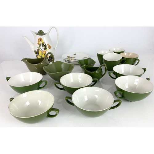 187 - MIDWINTER MAGNOLIA COFFEE SERVICE TOGETHER WITH A KILN CRAFT COFFEE SERVICE