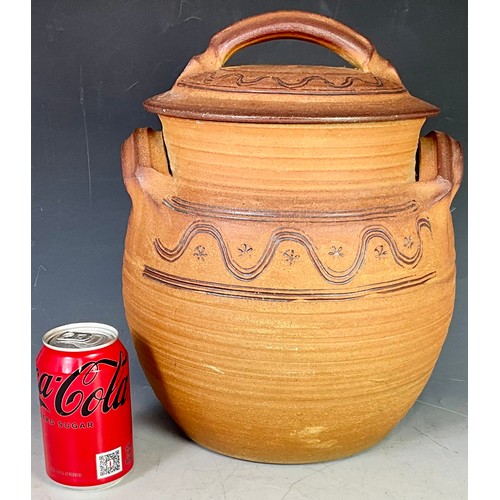 195 - LARGE EDDIE HOPKINS FLASK SHAPED BREAD CROCK