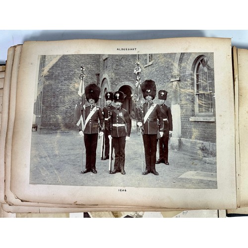 78 - WELL FILLED LATE 19TH AND EARLY 20TH CENTURY PHOTO ALBUM INCLUDING SOME MILITARY INTEREST, SPORTING ... 