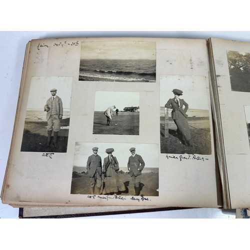 79 - EARLY 20TH CENTURY ALBUM WITH FAMILY PHOTOGRAPHS, SOME GOLF, SKIING AND WINTER SPORTS, CROQUET, FISH... 