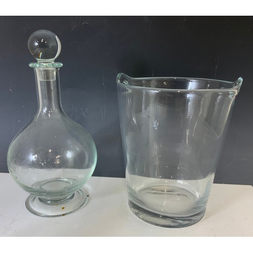 241 - GLASSWARE INCLUDING AN ICE BUCKET, PAIR OF DECANTERS AND ONE OTHER DECANTER