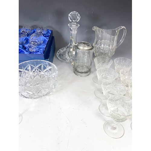 244 - QTY. MISC. GLASSWARE INC. BOXED SET OF HAND CUT LEAD CRYSTAL WINE GLASSES, GLASS BOWL, OTHER DRINKIN... 