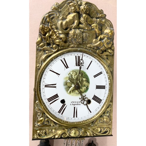 251 - LATE 19TH CENTURY FRENCH COMTOISE WALL CLOCK – SIGNED JOUET ANGOULEME WITH ‘HARP’ PENDULUM AND WEIGH... 