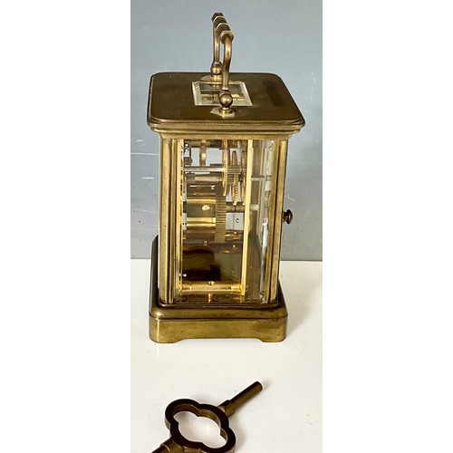 256 - A 'MATTHEW NORMAN' CARRIAGE CLOCK, KEY WOUND, WHITE ROMAN NUMERAL DIAL WITH KEY