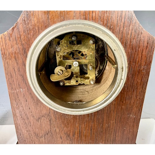 253 - A WEHRLE OAK CASED DECO MANTLE CLOCK WITH SHELL INLAY AND A FRENCH CARRIAGE CLOCK AF