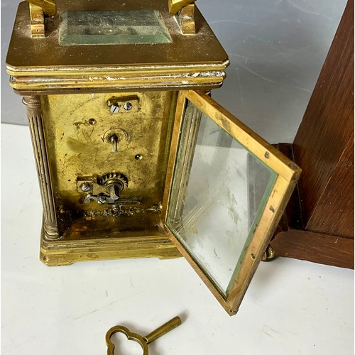 253 - A WEHRLE OAK CASED DECO MANTLE CLOCK WITH SHELL INLAY AND A FRENCH CARRIAGE CLOCK AF