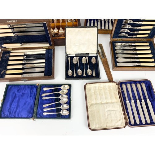 276 - SILVER PLATED PART CANTEEN OF CUTLERY, VARIOUS BOXED CUTLER INCLUDING MOTHER OF PEARL HANDLED DESSER... 