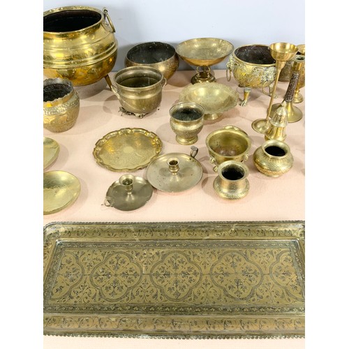 291 - QUANTITY OF BRASSWARE INC. INDIAN BOWLS, COPPER CAULDRON ETC.