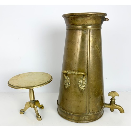 297 - MINIATURE BRASS FLIP TOP TABLE,  BRASS TAPPED URN