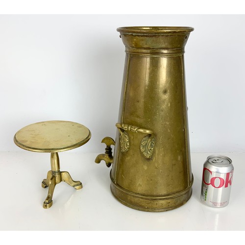 297 - MINIATURE BRASS FLIP TOP TABLE,  BRASS TAPPED URN