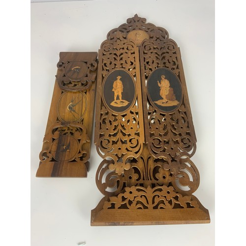 328 - SORRENTO WARE WALL MIRROR WITH FRET CARVED DECORATION, PAINTED AND INLAID PANELS TOGETHER WITH A MAT... 