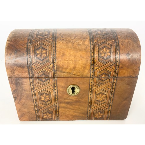 330 - TUNBRIDGE WARE TEA CADDY, INLAID KNEE DESK