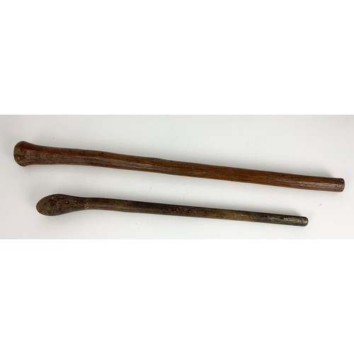 331 - 2 WOODEN CLUBS / KNOBKERRIES/ SHILLELAGHS LONGEST 70cm