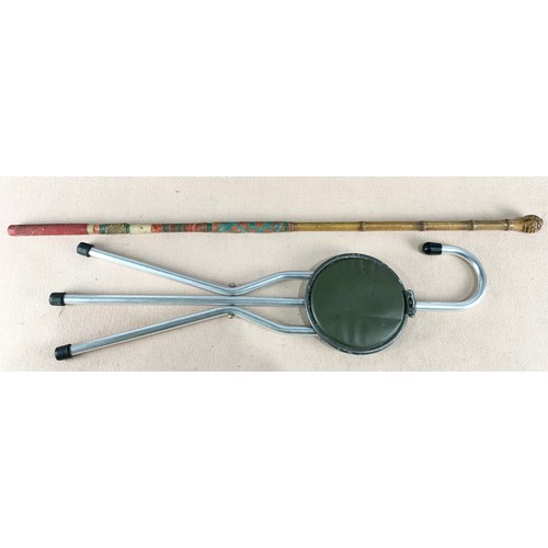 358 - MISC. ITEMS INCLUDING A GAME BIRD SHOOTING STICK, PICNIC BASKET AND WALKING STICK