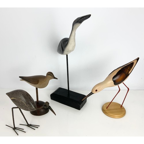 354 - 4 BIRD STUDIES, A LIMITED EDITION FEATHERS GALLERY BLACKWINGED STILT, A WOODEN SUDY MARKED J.K. ONE ... 