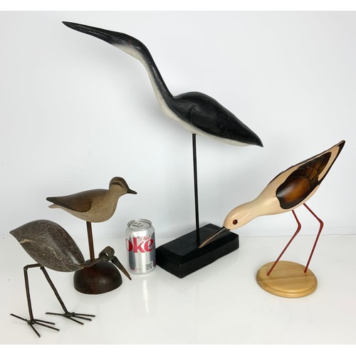 354 - 4 BIRD STUDIES, A LIMITED EDITION FEATHERS GALLERY BLACKWINGED STILT, A WOODEN SUDY MARKED J.K. ONE ... 