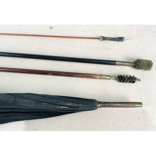 361 - GOOD QUALITY UMBRELLA/ PARASOL WITH TIGER’S EYE KNOB AND 3 GUN CLEANING RODS