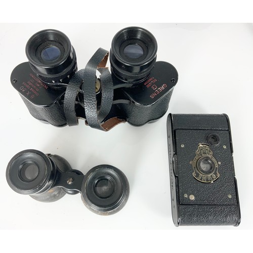 362 - BINOCULARS, OPERA GLASSES, FOLDING CAMERA, FOLDING RULE AND AN ANEROID BAROMETER