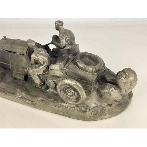 369 - AFTER WILHELM ZWICK, LATE 20TH CENTURY PEWTER-EFFECT INKWELL IN THE FORM OF A RACING CAR WITH HINGED... 