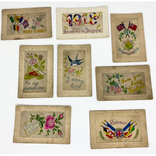 372 - A COLLECTION OF  EMBROIDERED SWEET HEART POSTCARDS ,FABRIC BADGES AND PINS MOSTLY AMERICA AND A SMAL... 