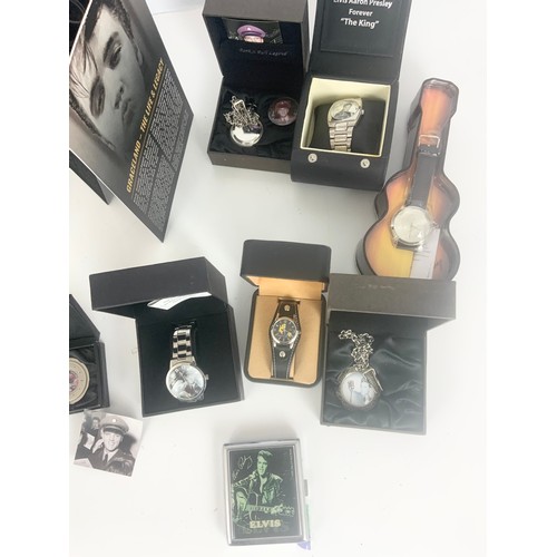 377 - ELVIS PRESLEY MERCHANDISE INC COINS , WATCHES , RINGS, JEWELLERY BOX ETC