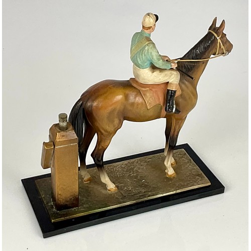 382 - 1930’S NOVELTY COLD PAINTED TABLE LIGHTER IN THE FORM OF A HORSE AND JOCKEY