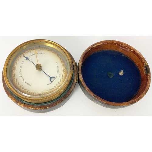 383 - HOLOSTERIC BAROMETER IN LEATHER TRAVEL CASE WITH A WALL HANGING GERMAN  FISCHER HYGROMETER