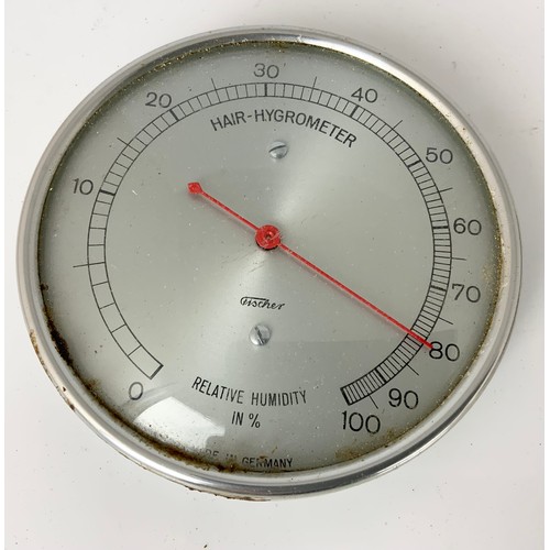 383 - HOLOSTERIC BAROMETER IN LEATHER TRAVEL CASE WITH A WALL HANGING GERMAN  FISCHER HYGROMETER