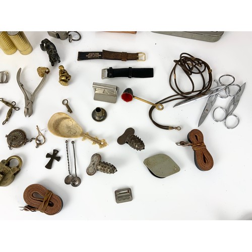 389 - QTY. INTERESTING MISCELLANEOUS ITEMS INC. ASPREY BOX, CIRO PEARLS, BELT BUCKLES, PIPE REAMS, FOLDING... 