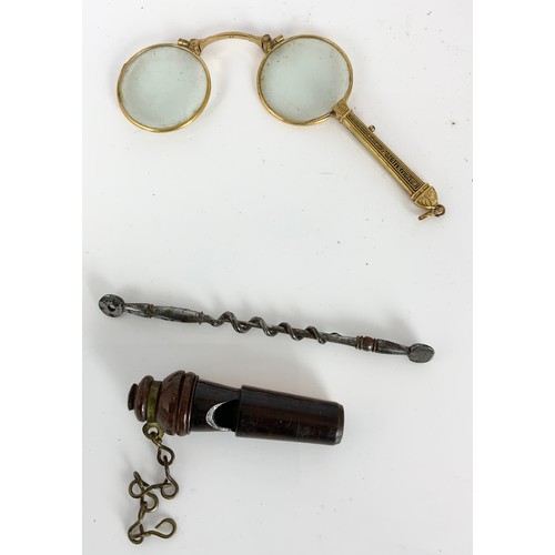 392 - MISC, ITEMS INC. PR. CONTINENTAL YELLOW METAL FOLDING LORGNETTES, 2 FOLDING TORTOISESHELL LOUPES, ST... 