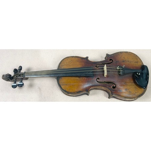 432 - OLD VIOLIN IN WOODEN CASE WITH ACCESSORIES, INCLUDING A SELECTION OF MUSIC FOR VIOLINS