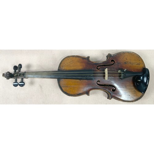 432 - OLD VIOLIN IN WOODEN CASE WITH ACCESSORIES, INCLUDING A SELECTION OF MUSIC FOR VIOLINS