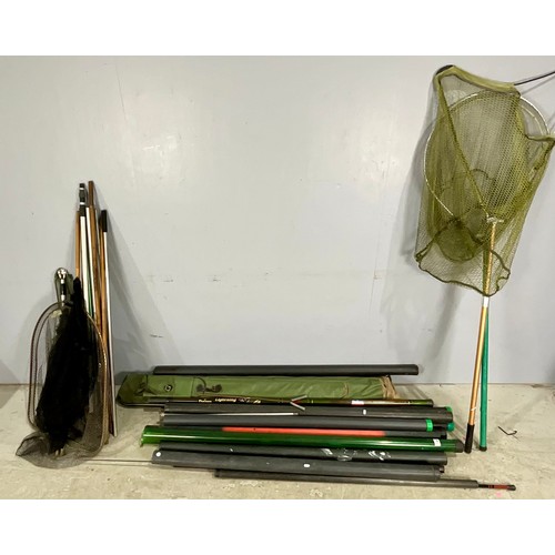 443 - COLLECTION OF FISHING POLES, WHIPS AND LANDING NETS