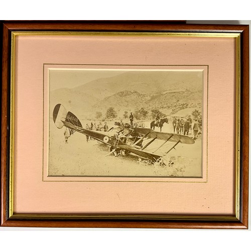 452 - THREE FRAMED ORIGINAL PHOTOGRAPHS. LARGER OF THE ROYAL AIRCRAFT FACTORY BE 12A, A4040 47 SQN RFC 191... 