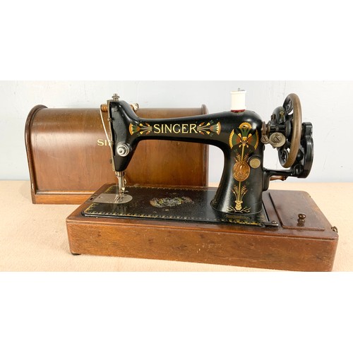 480 - VINTAGE SINGER HAND CRANK SEWING MACHINE IN CASE