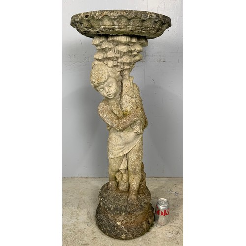 498 - COMPOSITE  CHERUB BIRD BATH 92cm TALL