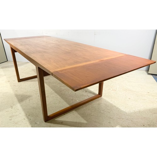 647 - LATE MID / LATE CENTURY TEAK DINING TABLE WITH TWO FOLDING LEAVES 255cm x 90cm EXTENDED WE ARE ADVIS... 